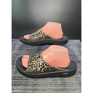OOFOS OOahh Limited Women’s Size 10 Black Leopard Recovery Slide Sandal/#E/
